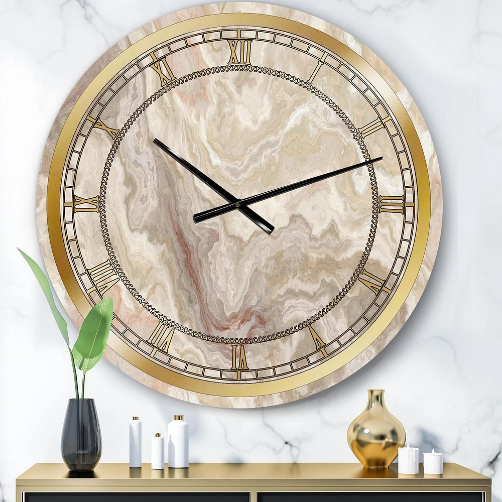 Designart 'White Onyx Natural White Marble' Glam wall clock