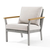 SONGMICS HOME Sencillo Collection - Patio Furniture Set, Armchair with Ottoman, Rattan, Faux Wood, Gray and Beige