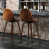 Homy Casa Contemporary Set of 2 Barstool Swivel Counter Stools - Upholstered Ergonomics Seat Barstools for Kitchen Island Dining Room, Brown Faux Suede
