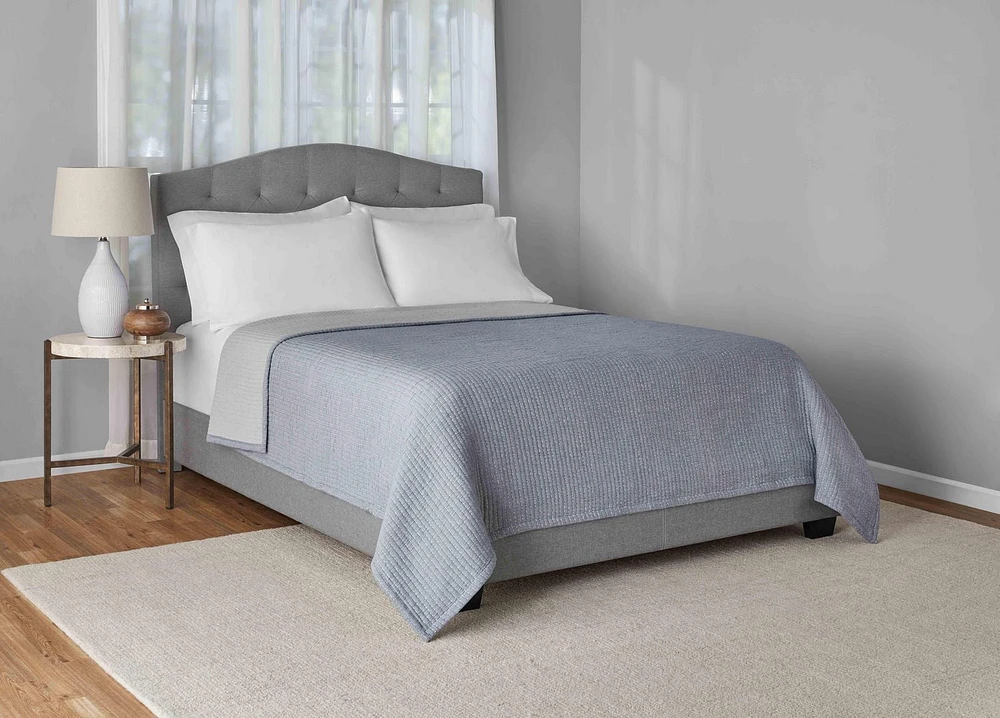 Couette matelassée Mainstays Garment Wash pour adulte, gris, lit double queen size, 1 pièce Couvre-lit Matelasse 100%Coton