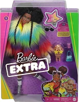 Barbie Extra Doll in Furry Rainbow Coat with Pet Poodle