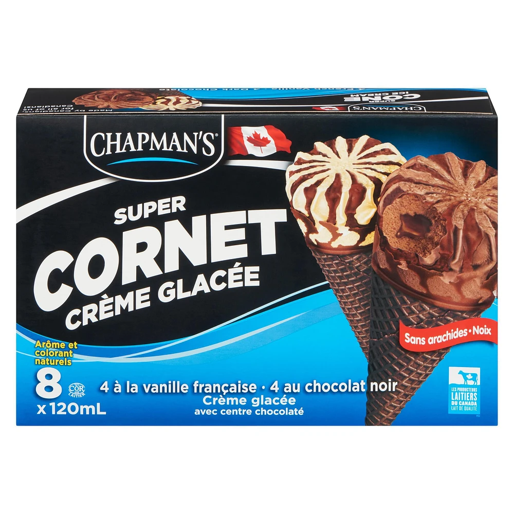Chapman's Super French Vanilla & Dark Chocolate Ice Cream Cone in a Box 8 x 120 ml
