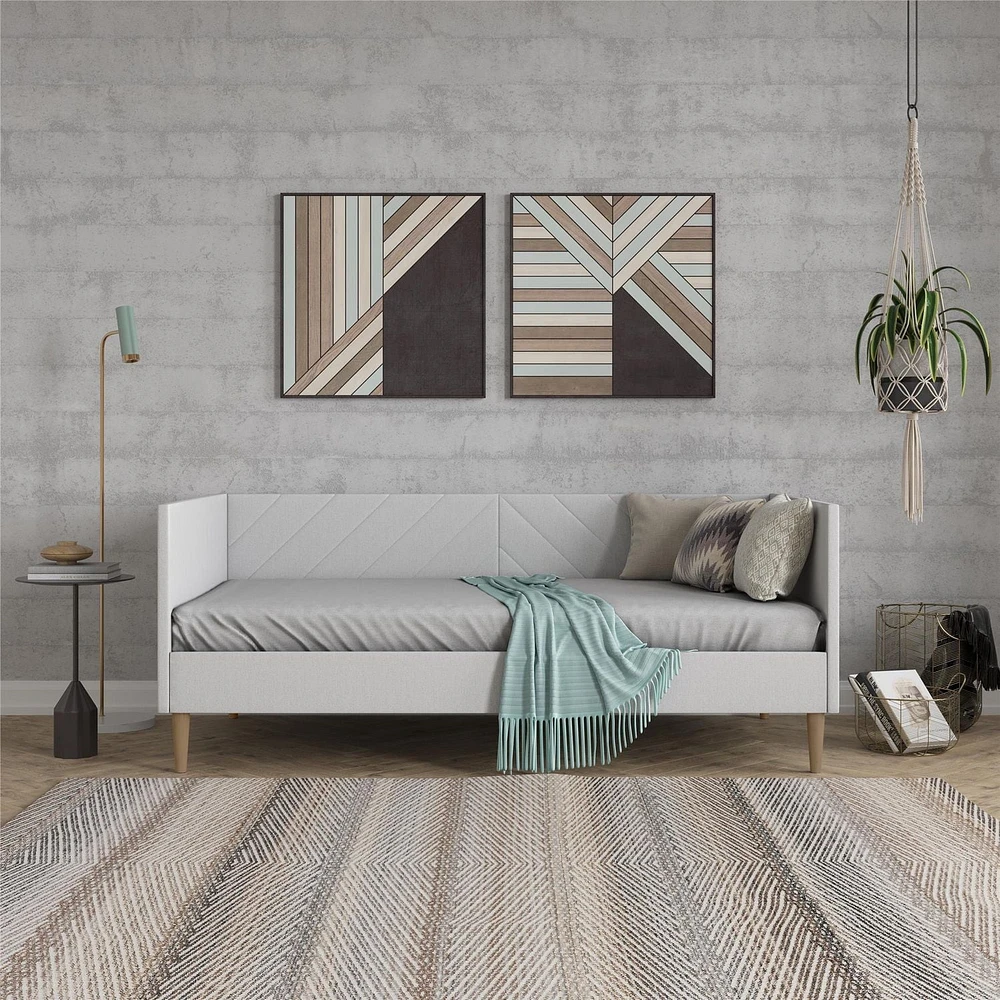DHP Alicent Twin Upholstered Daybed with Gold Metal Legs, Gray Linen