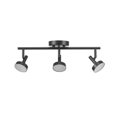 Rail d’éclairage de 19 po noir mat à 3 ampoules à DEL intégrées de 22,5 W à intensité variable avec diffuseurs givrés