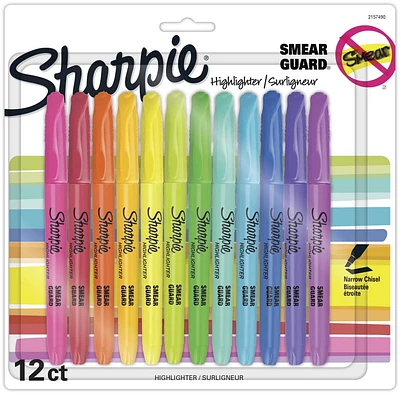 Surligneurs de poche Sharpie, pointe biseautée fine, couleurs assorties, 12 unités