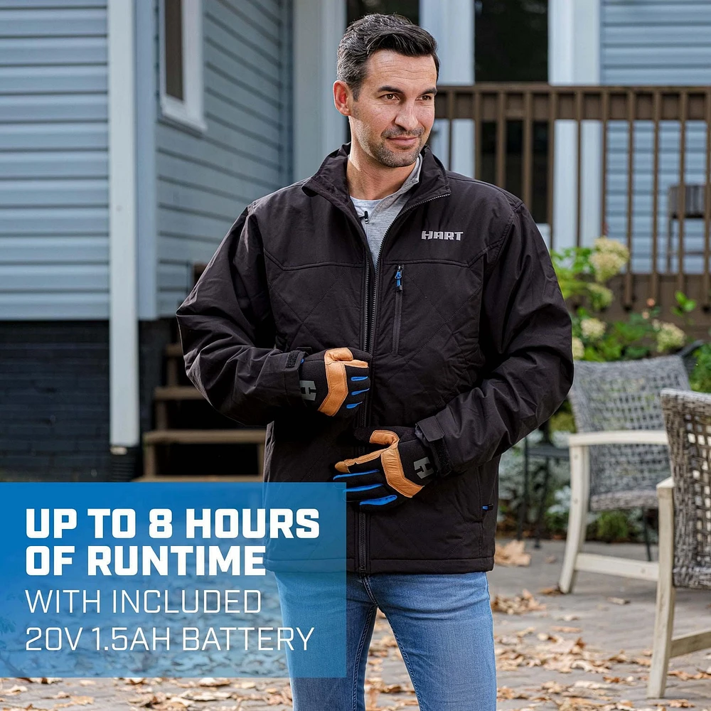 HART Ensemble de veste chauffante pour homme de 20 volts pour travaux moyens avec batterie, noire, M-XL