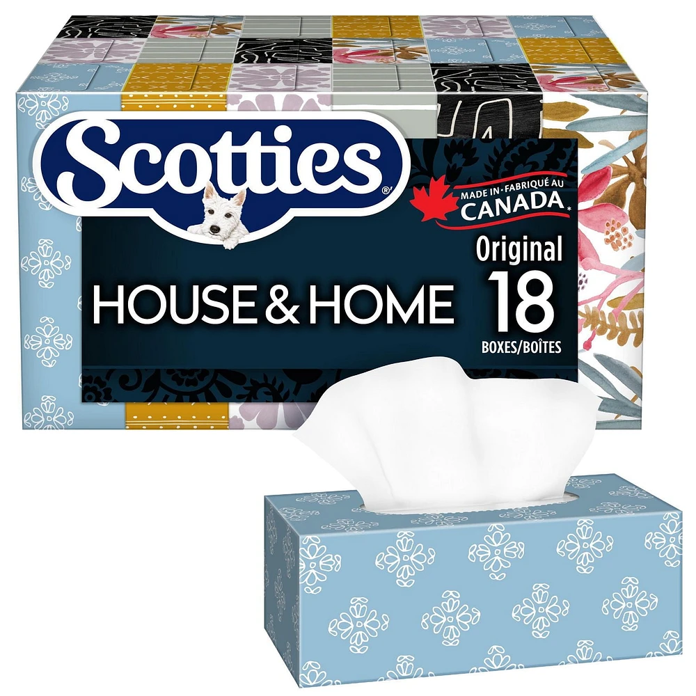 Papiers-mouchoirs pour soins quotidiens Scotties Original, hypoallergéniques et testés par les dermatologues, 18 boîtes, 126 papiers-mouchoirs par boîte 18 boîtes, 126 papiers-mouchoirs par boîte