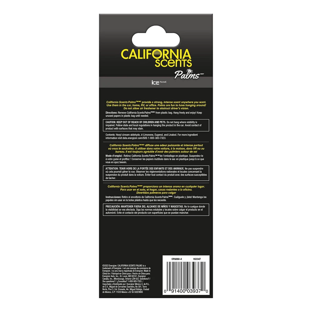California Scents Palms Ice Paper Car Air Freshener, Palms Ice Paper Car Air