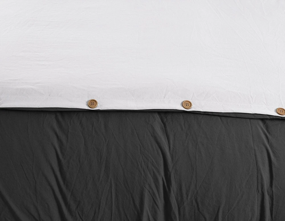 Ensemble de housse de couette réversible en tissu froissé naturel ultra doux - Fermeture à boutons élégante