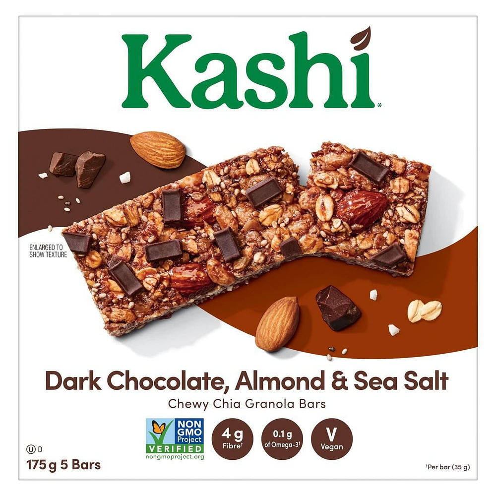 Kashi Barres granola au chia, Chocolat noir amandes et sel de mer, 175g, 5 barres 175 g, 5 barres