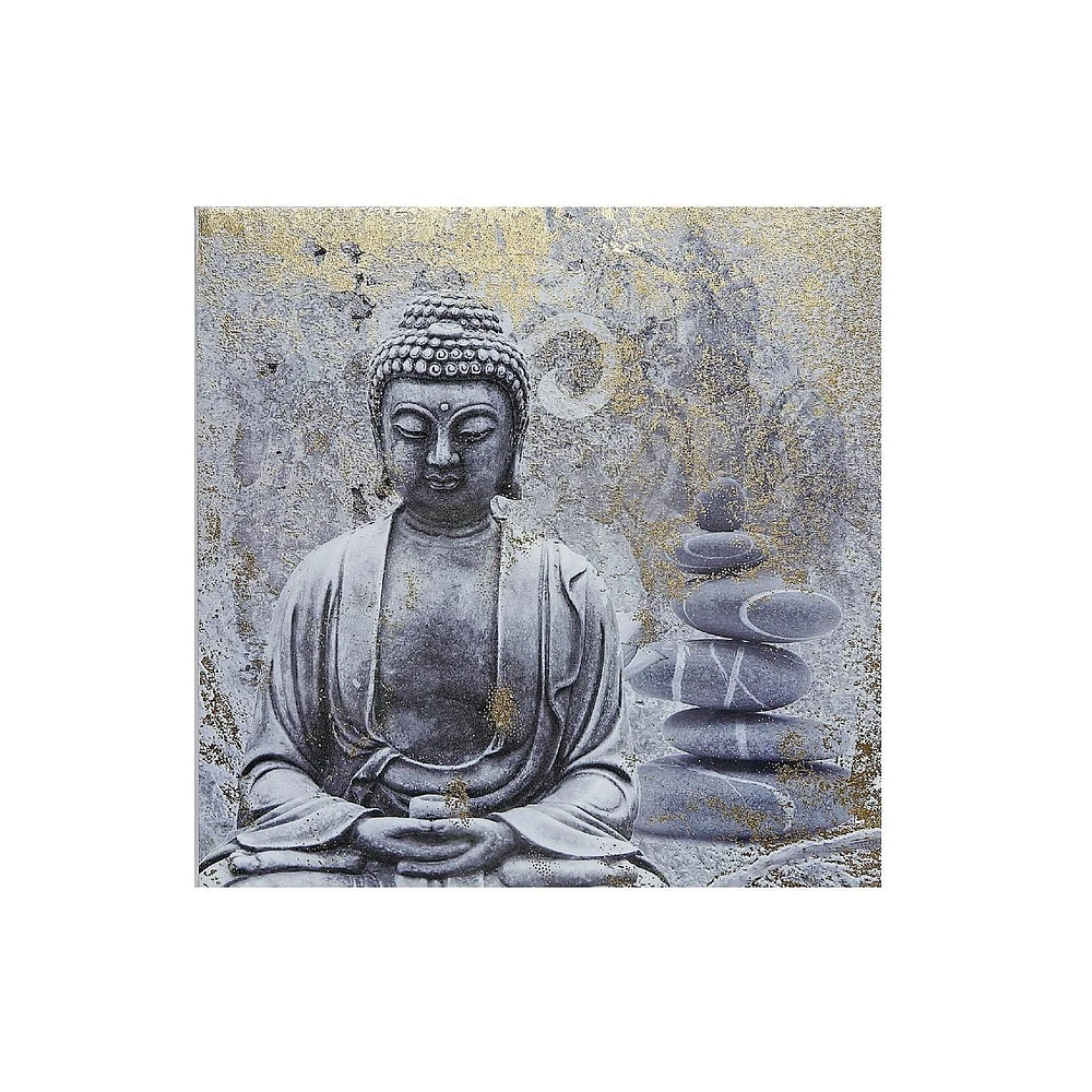 Foil Print Canvas Wall Art Meditating Buddha