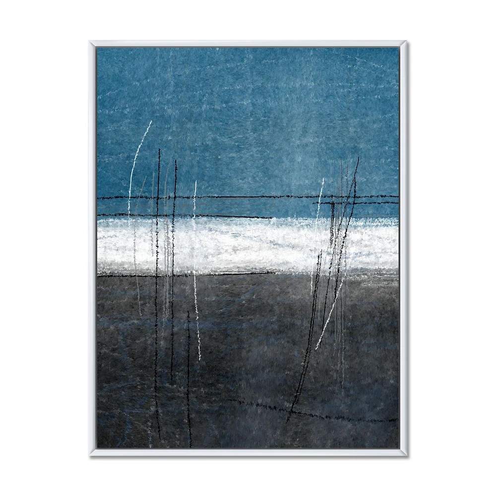 Designart Teal Meets Grey Abstract Art FLOAT FRAME WALL ART