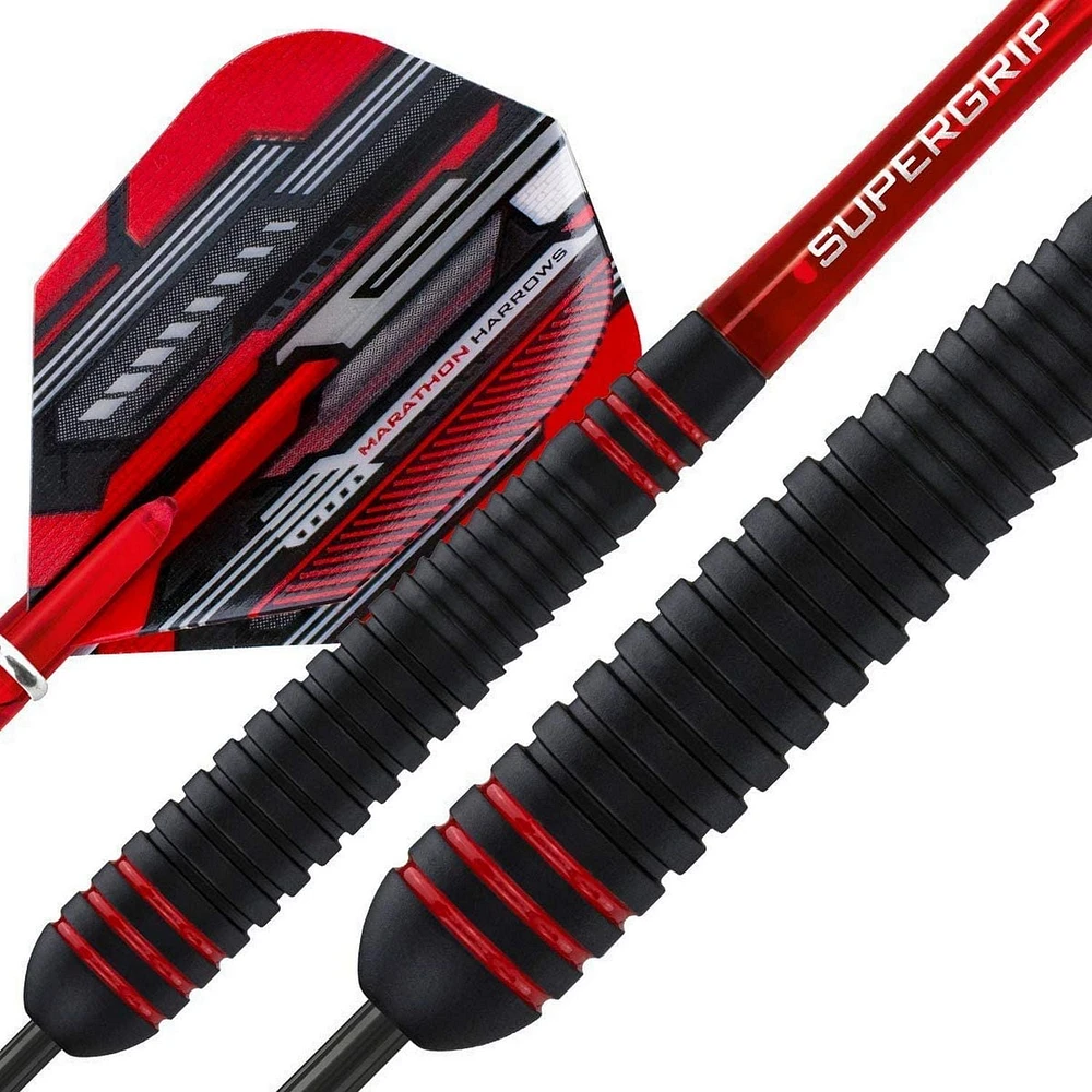 Fléchettes de poignée en caoutchouc Harrows Ace  - Comprend trois fléchettes en laiton massif à pointe en acier, trois tiges Supergrip et trois empennages Marathon - 26 grammes