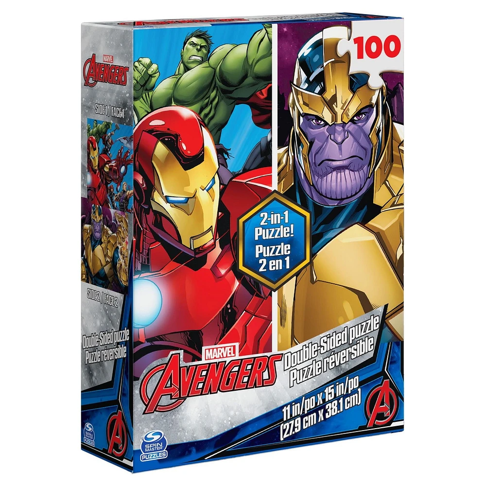 Marvel Avengers, puzzle réversible de 100 pièces Hulk Thanos Iron Man Thor Black Widow Captain America, pour les enfants à partir de 6 ans