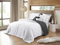 Ensemble de housse de couette réversible en tissu froissé naturel ultra doux - Fermeture à boutons élégante