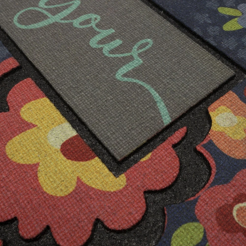 Mainstays Floral Bonjour Polyester Door Mat 18x30, Doormat, 18"x30"