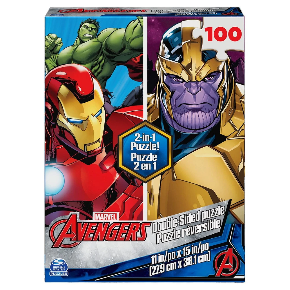 Marvel Avengers, puzzle réversible de 100 pièces Hulk Thanos Iron Man Thor Black Widow Captain America, pour les enfants à partir de 6 ans