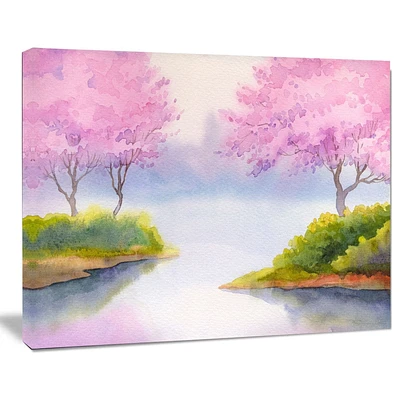 Design Art Flowering Trees over River Canvas Print