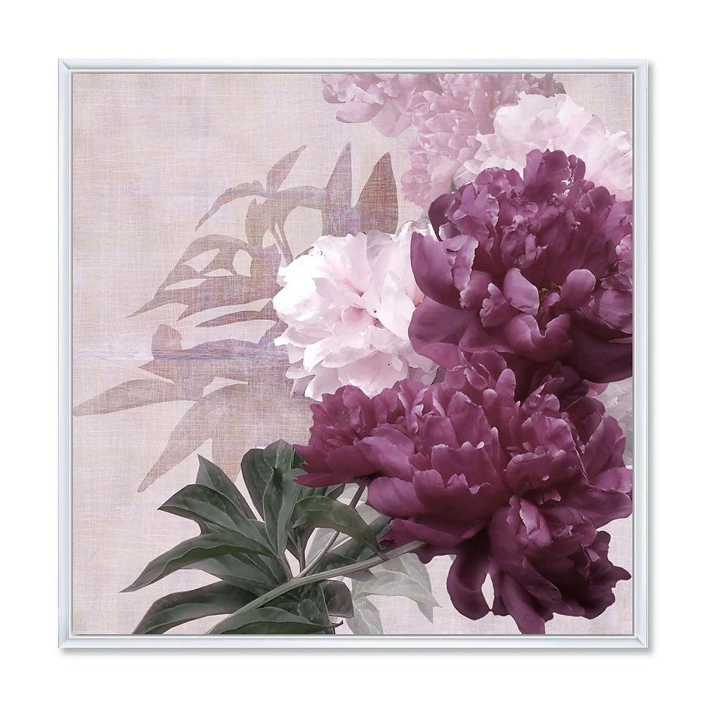 Designart Vintage Purple and Pink Flowers I FLOAT FRAME WALL ART
