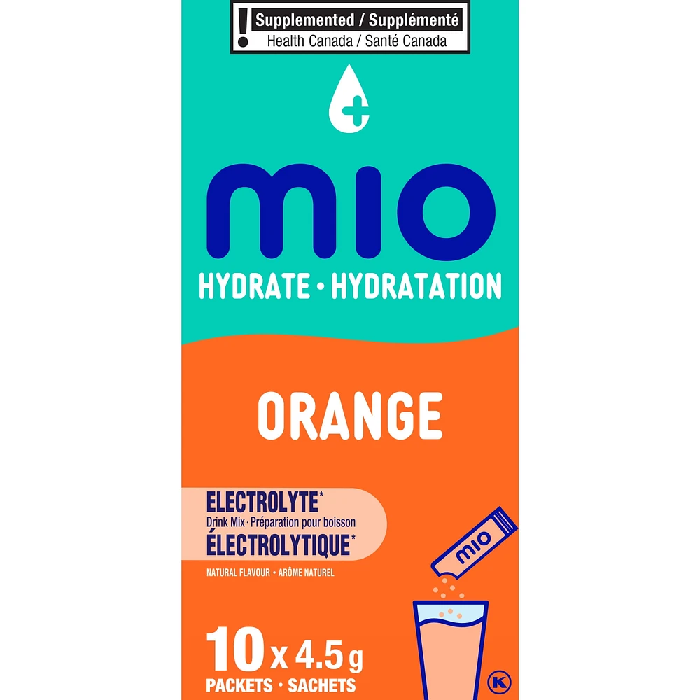 Mio Hydrate Orange Electrolyte Drink Mix, 4.5 G Packets, 10 Ct Box, Powders, Mio Hydrate Orange 3.8G X 10
