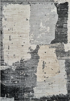 Tapis d'interieur abstrait Rug Branch Nomad, noir beige, moderne - Salon, chambre, salle a manger et cuisine