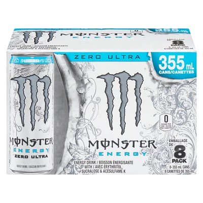 MONSTER ENERGY Zero Ultra, canette de 355 mL, emballage de 8 canettes 355 mL, emballage de 8 canettes<br>56¢/100mL