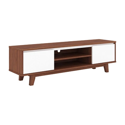 CorLiving Fort Worth White and Brown Engineered Wood Grain Finish TV Stand with Open and Closed Storage for Most TVs up to 68"