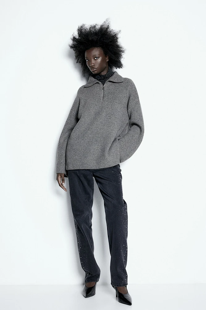 Rib-knit Half-zip Sweater