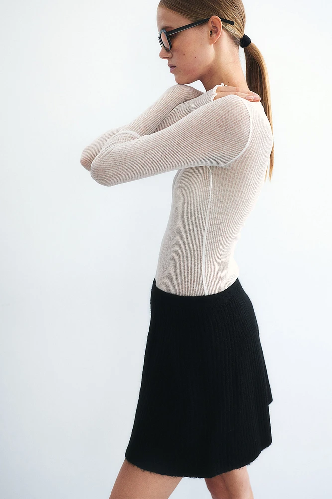 Rib-Knit A-Line Mini Skirt