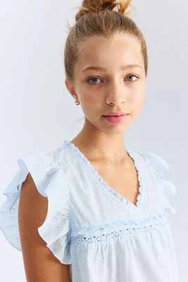 Ruffle-Trimmed Cotton Blouse