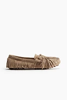 Mocassins frangés en cuir velours