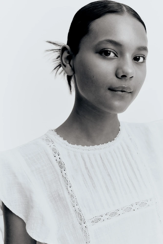 Ruffle-Trimmed Cotton Blouse