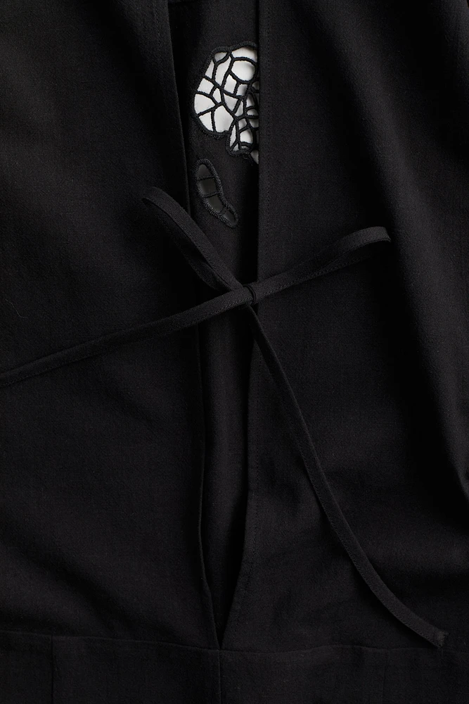 Linen-blend Dress with Eyelet Embroidery