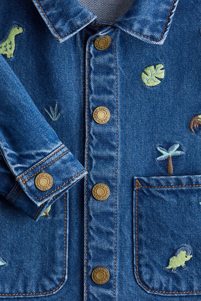 Embroidered-Detail Denim Shacket