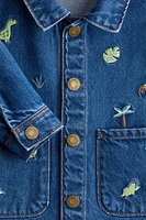 Embroidered-Detail Denim Shacket