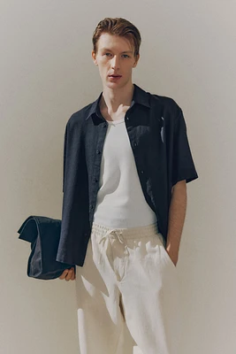 Loose-Fit Short-Sleeved Linen-Blend Shirt