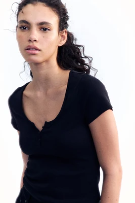 Button-Top Scoop-Neck T-Shirt