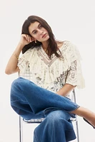 Flounce-Trimmed Lace Blouse
