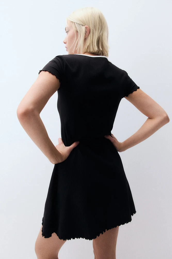 Overlocked-Trim Dress with Flared Skirt