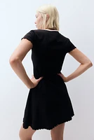 Overlocked-Trim Dress with Flared Skirt