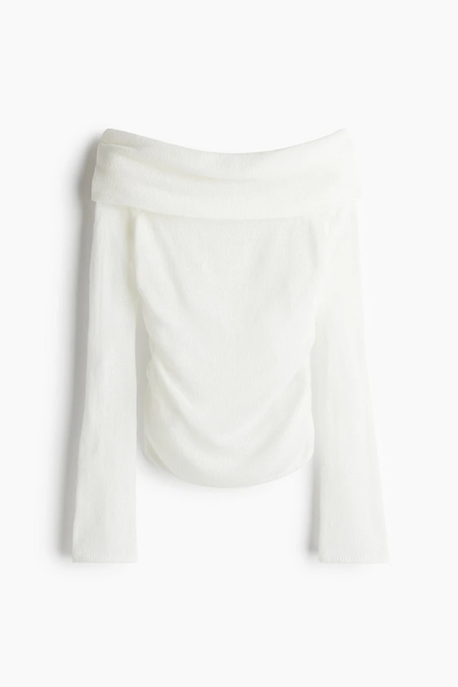 Sheer-Knit Off-the-Shoulder Sweater