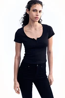 Button-Top Scoop-Neck T-Shirt