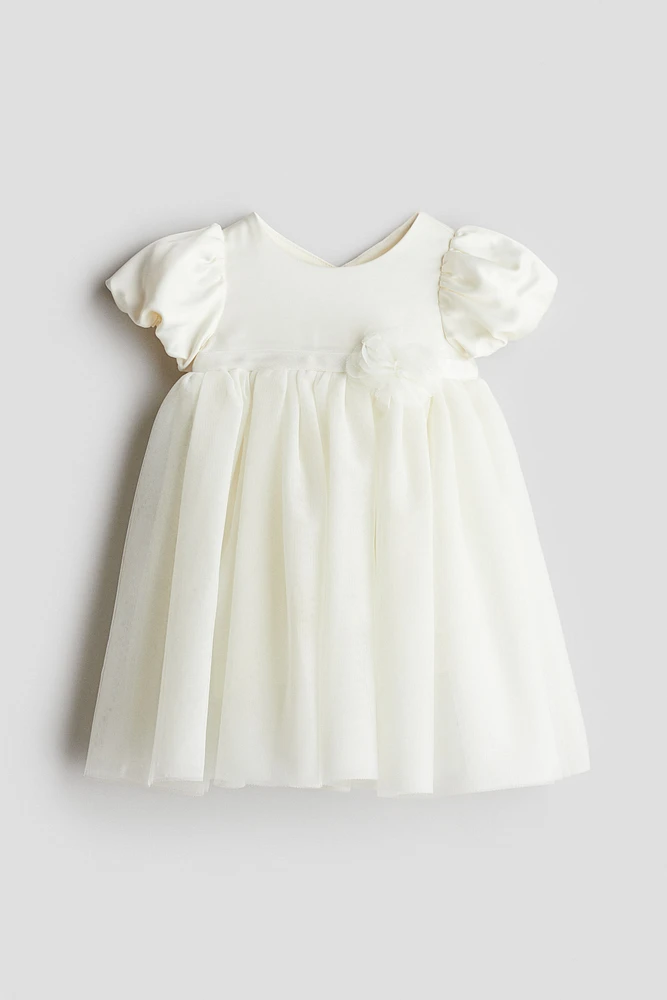 Tulle-Skirt Satin Dress