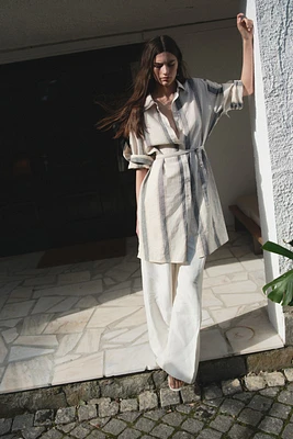 Linen-Blend Shirt Dress