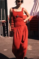 Wide-Leg Linen-Blend Pants