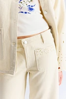Ankle Jeans with Eyelet Embroidery