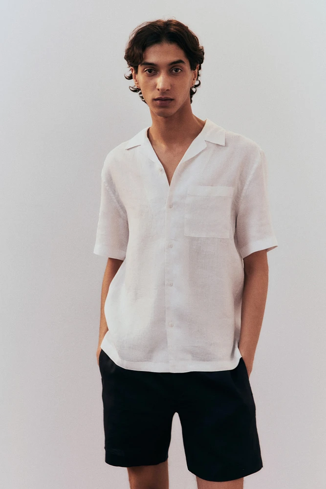 Chemise coupe classique en lin à col cubain