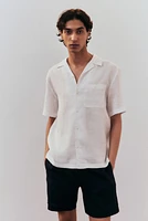 Chemise coupe classique en lin à col cubain