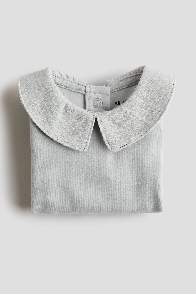 Cotton Bodysuit with Muslin Collar