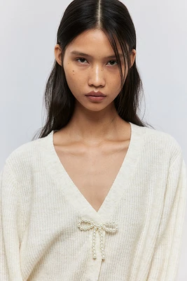 Bow-Detail Rib-Knit Cardigan